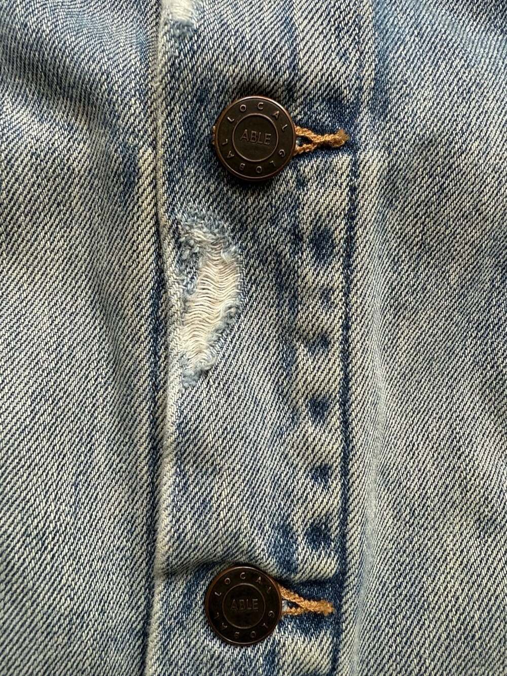 ABLE The Merly Distressed Denim Jacket Washable Blue Size Small - Picture 4 of 8